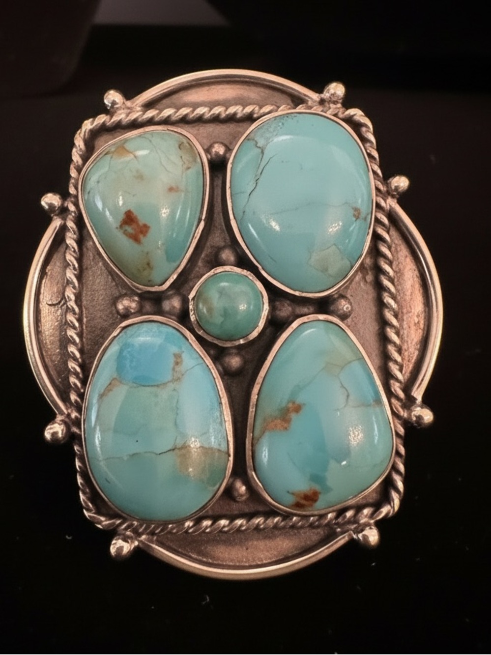 Genuine Kingman‎ Turquoise Stone Sterling silver Statement Ring